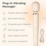 Plug-In Wand Vibrator - Vibrating Wand Massager - Cream