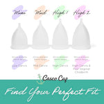 Casco Menstrual Cup & Case - Medical Grade Silicone Period Cup Made in Maine USA, Reusable Menstrual Cup. (4 Reusable Cups - Find Your Fit)