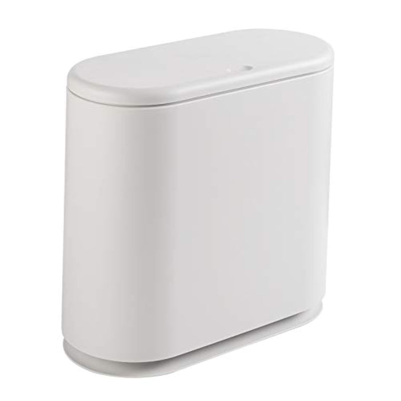Slim Plastic Trash Can 2.7 Gallon Garbage Can With Press Top Lid,White Modern Wa