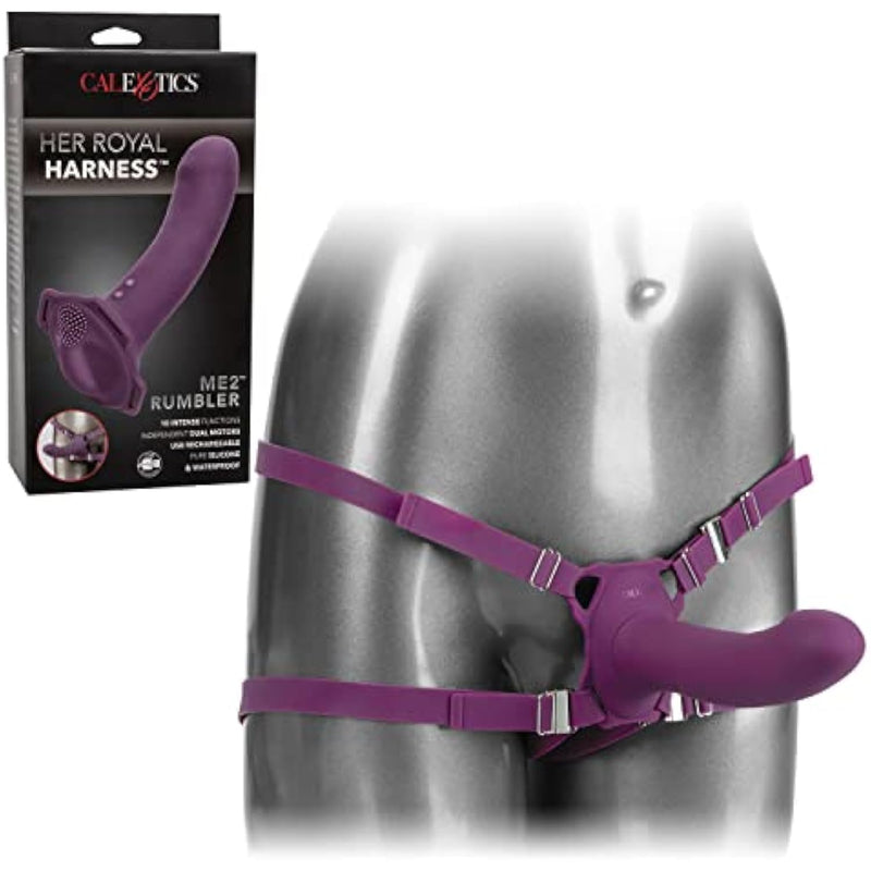 Me2 Rumble Probe – Rechargeable Waterproof Silicone Strap On Harness Vibrator – 10 Function Vibration Adult Sex Toy For Couples – Purple