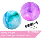 Marbleized Bouncy Balls - Set Of 2 Large Inflatable Bouncy Ball With Hand Air Pump & 2 Pin Neddles