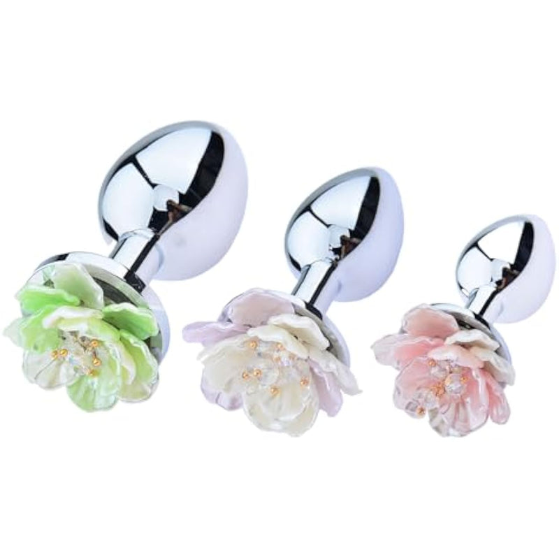 3 Pcs Metal Anus Plug Sex Toys With Beautiful Flower Buds, Anus Training Set, Anus Training Kit Adult Toys, Anal Dilator Prostate Massager Anal Sex Toys For Beginners, Men, Women And Couples