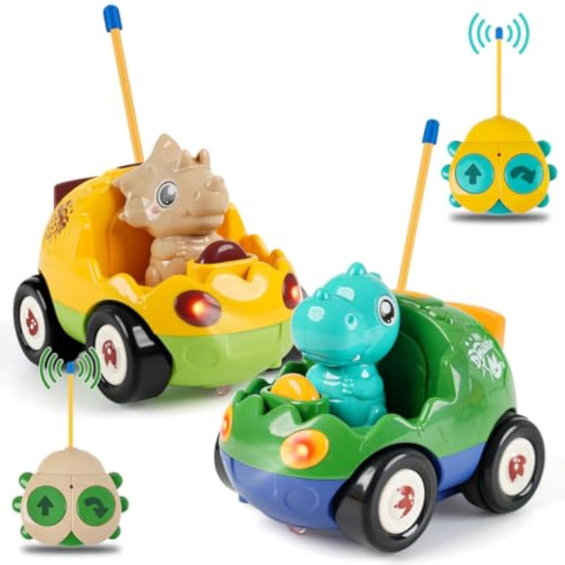 Remote Control Dinosaur Car Toys For Toddler Kids - Best Birthday Gifts For Boys Ages 2 3 4 5 Years Old, 2-Pack Toys For Toddlers 18+ Months With Lights And Music