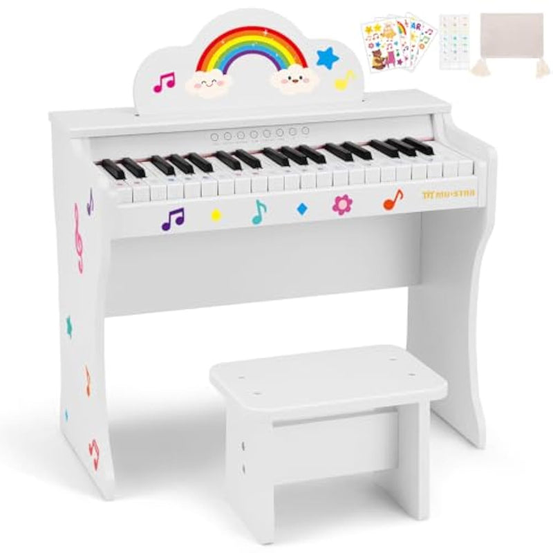 37 Keys Kids Keyboard Piano, Kids Piano Wooden Toy With Stool, Diy Stickers, Song Book, Cover, Education Musical Instruments For Girls&Boys Ages 3+