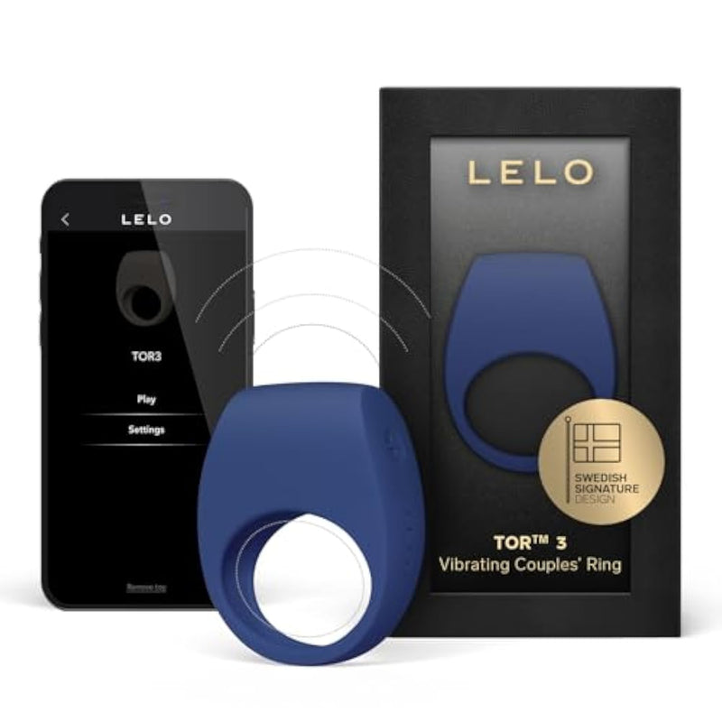 Tor 3 Vibrating Penis Ring App Connected Adult Toy For Man And Woman, Couples Sex Toy With 8 Pleasure Settings For Enhanced Sensation, Silicone Cock Ring, Base Blue