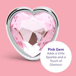 Jewelled Pink Heart Shaped Butt Plug - 2.5 Inch Metal Anal Plug - Petite Smooth Tapered Tip - Waterproof