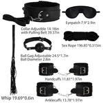 7 PCS Sex Kits Fetish Handcuffs Ankle Cuff Collar Blindfold Whip Rope Ball Gag Adult Games Foreplay Sexy Toys for Couples (Black)