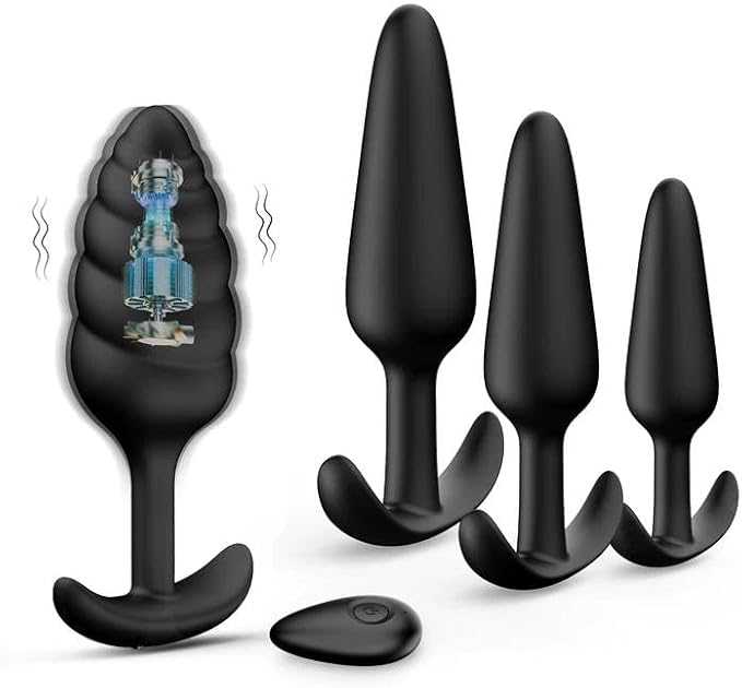 Anal Plug 4Pcs Vibrating Butt Plug, 10 Vibration Modes Anal Toys Prostate Massager Buttplug Set, Mens Sex Toys Anal Vibrator Remote Control Anal Trainer, Beginner To Advanced Adult Sex Toys