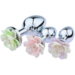 Adult Toys Accessories Metal Anal Plug Three Piece Set Flower Anal Plug Kit With Realistic Flower Buds