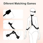 Sex Bondage Wrist Thigh Cuffs Bdsm Restraints Set Sex Toys For Women Neck To Wrist Restraints Bondage Set Adjustable Leg Straps Handcuffs Blindfold For Bed Sm Games Couple Play, Black
