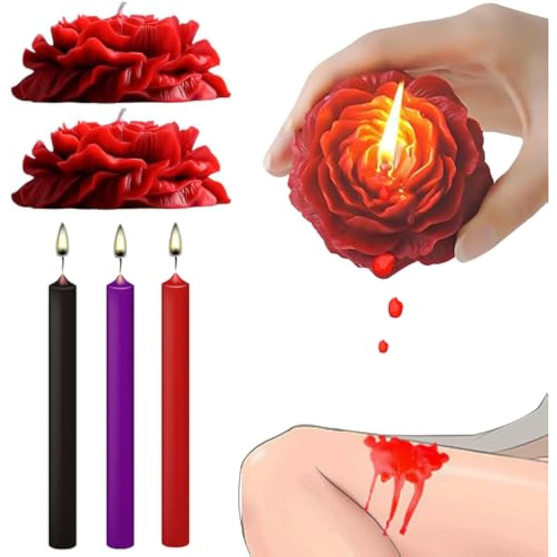 Four Seasons Scented Candle Set Of 5, Romantic Ambiance Wax Play Dating Couple Wax Play Bedroom Sleeping Aid Long Lasting Aroma Night 2Pcs Rose + 3Pcs Long Lasting Candles (2 Roses + 3 Stripes)
