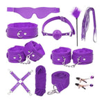 12 Pcs Bdsm Kit, Bondage Restraints Set Anal Butt Plug Tail Nipple Clamps Blindfold Handcuffs Collar Paddle Sex Toys For Couple Purple