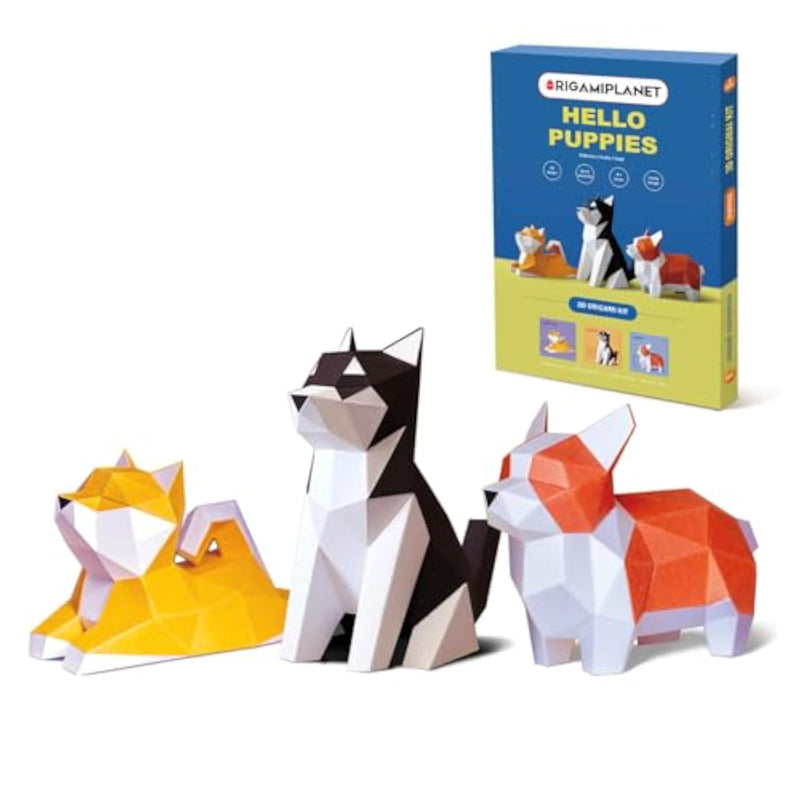 3D Origami Puppy Craft Kit with Husky, Corgi & Shiba Inu Designs for Teens & Adults