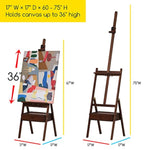H-Frame Artist Easel with Storage Drawer, Adjustable Beech Wood Stand, Walnut