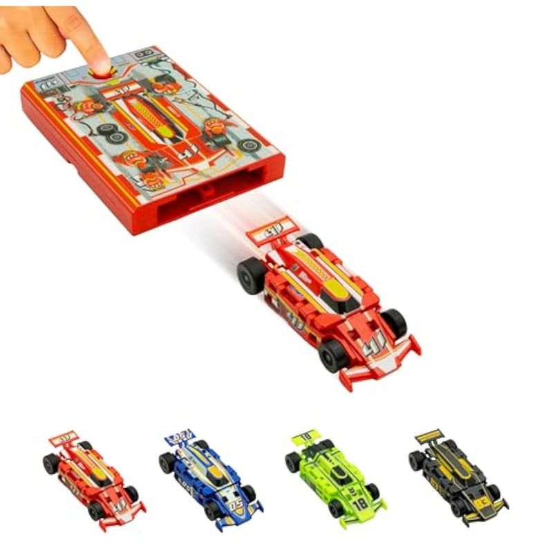 Original Speed Card Racer – Flat Car Racer And Pocket Size Racecar Launcher With Real Rubber Tires For High-Speed Racing – Load, Launch, Race! – Racing Red