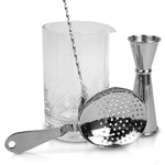 Bartending Kit with Crystal Mixing Glass, Jigger, Strainer & Bar Spoon