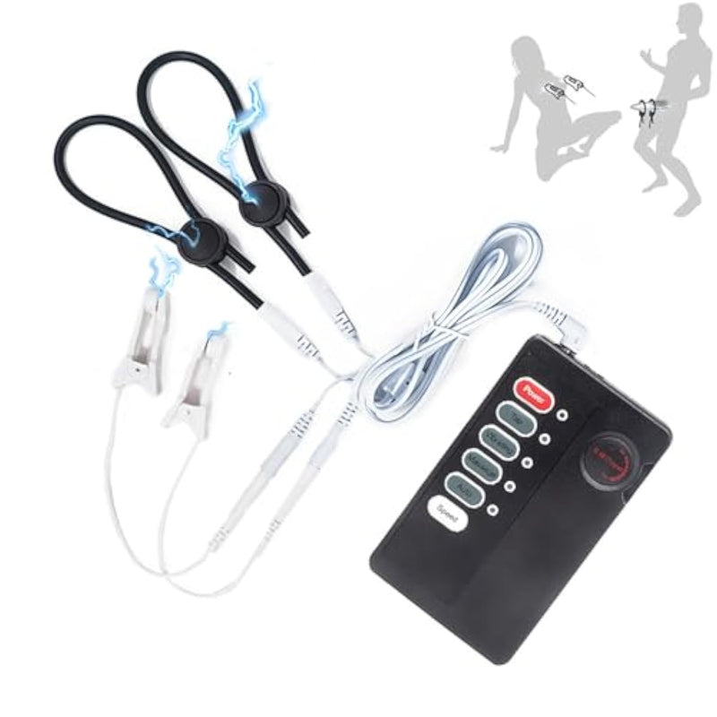 Electro Nipple Clamps And Cock Ring Set For Couples Adjustable Conductive Silicone Penis Ring With Nipple Stimulator Electric Shock Bdsm Toys For Men Women