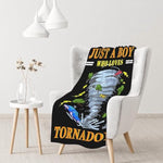 Just A Boy Who Loves Tornado Blanket Best Gifts Super Soft Premium Flannel Throw Blanket, Warm Plush Perfect For Sofa Bed Camping Blankets All Season Use (50" L X 40" W)