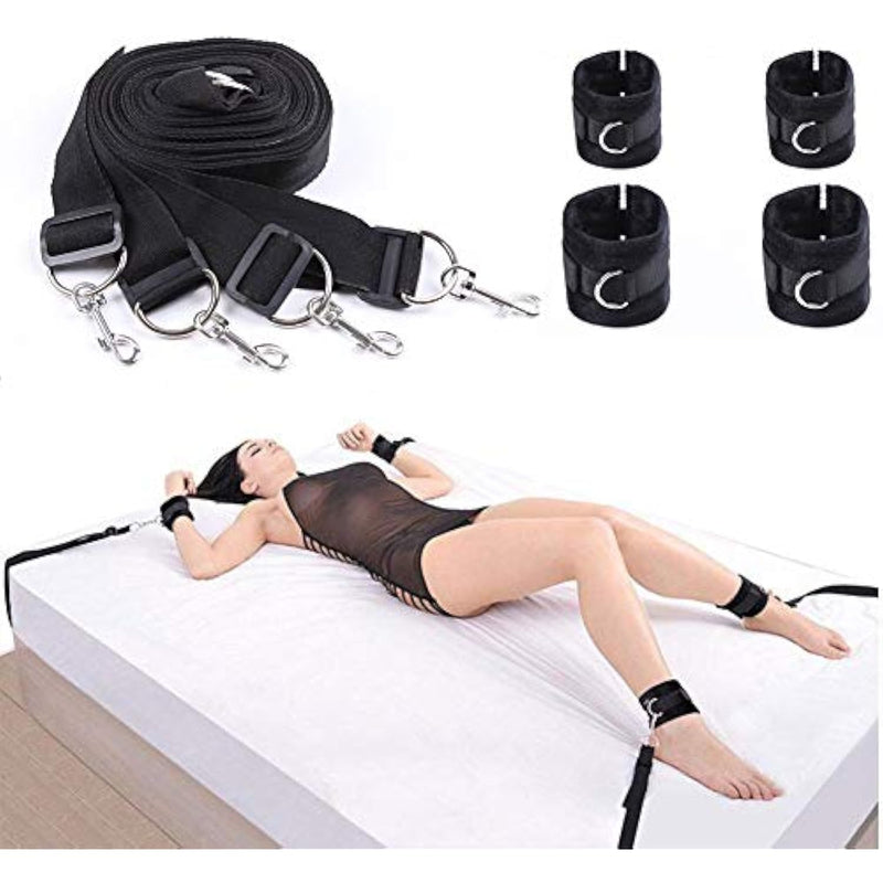 Bed Restraints Kit, Adjustable Fetish Sex Bondage Bedroom Bdsm Toy With Hand Cuffs Ankle Cuff For Couple