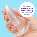 Butt Plug - 4 Inch Anal Plug - Beginner Friendly T-Bar Base With Tapered Tip - Waterproof - Clear