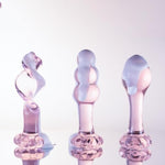 LizzStore 3pcs Glass Anal Plug for 3 Shapes Long Butt Plug and Flower Shaped Based Transparent Prostate Massager for Women Men Sex Toys