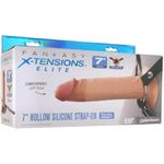 Fantasy Elite 7 Inch Hollow Strap-On With Harness And Lube - White | Erectile Dysfunction Aid | Harness Compatible Strap-On Dildo | Realistic Dildos