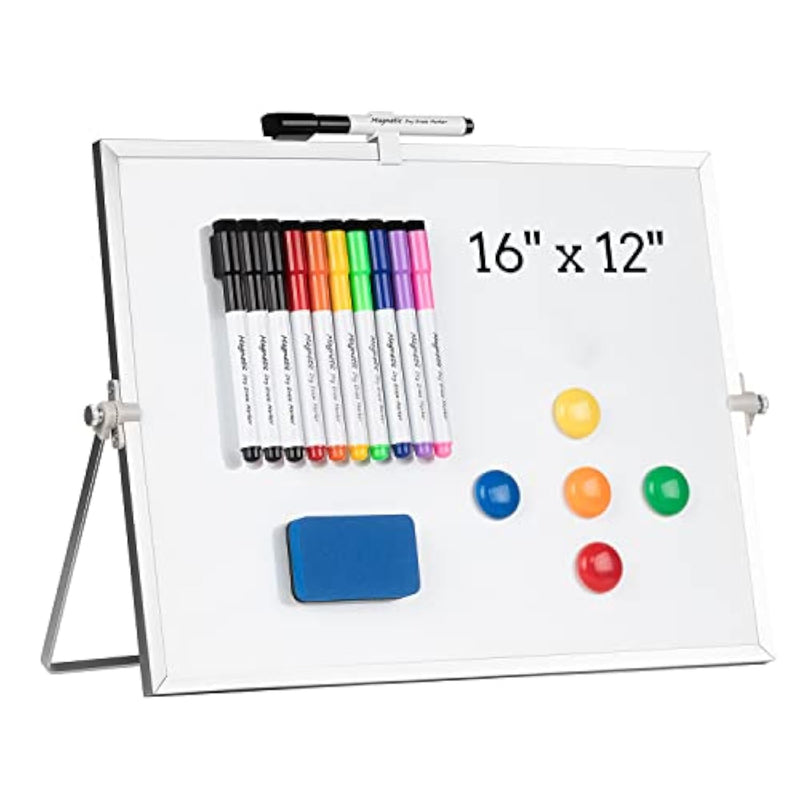 16 x 12 Inch Magnetic Desktop Whiteboard with Stand, Markers, Magnets & Eraser