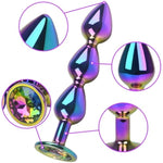 Anal Beads Butt Plug With Jewelry Base Anus Dilator Trainer Prostate Massager G-Spot Dildo Vaginal Stimulation For Men Women And Couples Colorful Alloy (3 Beads)