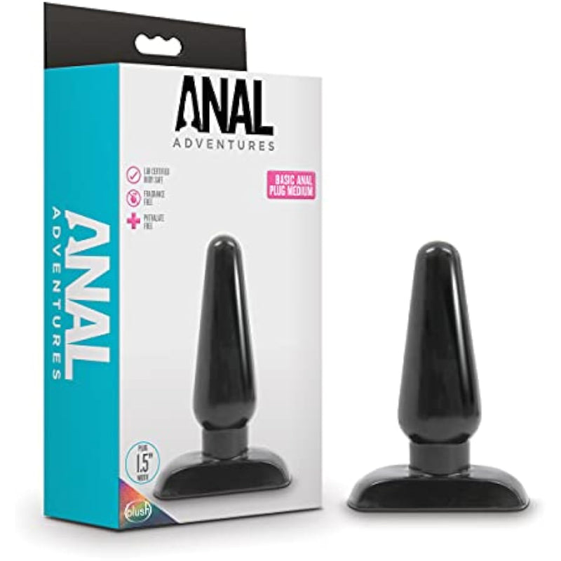 Anal Adventures Basic Butt Plug - 4 3/4 Inch Medium Easy To Insert Smooth Latex Free Pleasure Intermediate Advanced Adult Toy - Comfortable Anchor Base - Sex Toys