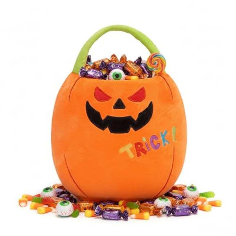 Halloween Plush Pumpkin Trick Or Treat Basket, Cute Pumpkin Stuffed Animal Candy Bucket, Halloween Party Favor Bags With Handles Plush Toys For Kids Toddlers Girls Boys
