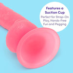Glow In The Dark Realistic Dildo - 6 Inch With Suction Cup - Flexible Anal Dildo For Women - Harness Compatible Strap On - Adult Sex Toy - Waterproof - Pink