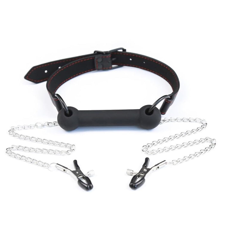Dog Bone Gags Fetish Open Mouth Gags Adjustable Bdsm Silicone Gags Slave Play Adult Sex Toys For Beginners Couples (Black And Sliver)
