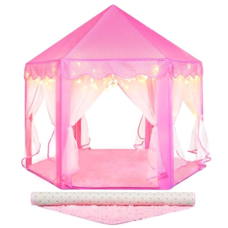 Princess Tent For Girls Indoor: With Rug, Star Lights - Pink Play Tent For Kids, Girls Toys For Indoor And Outdoor Games, Princess Castle Playhouse