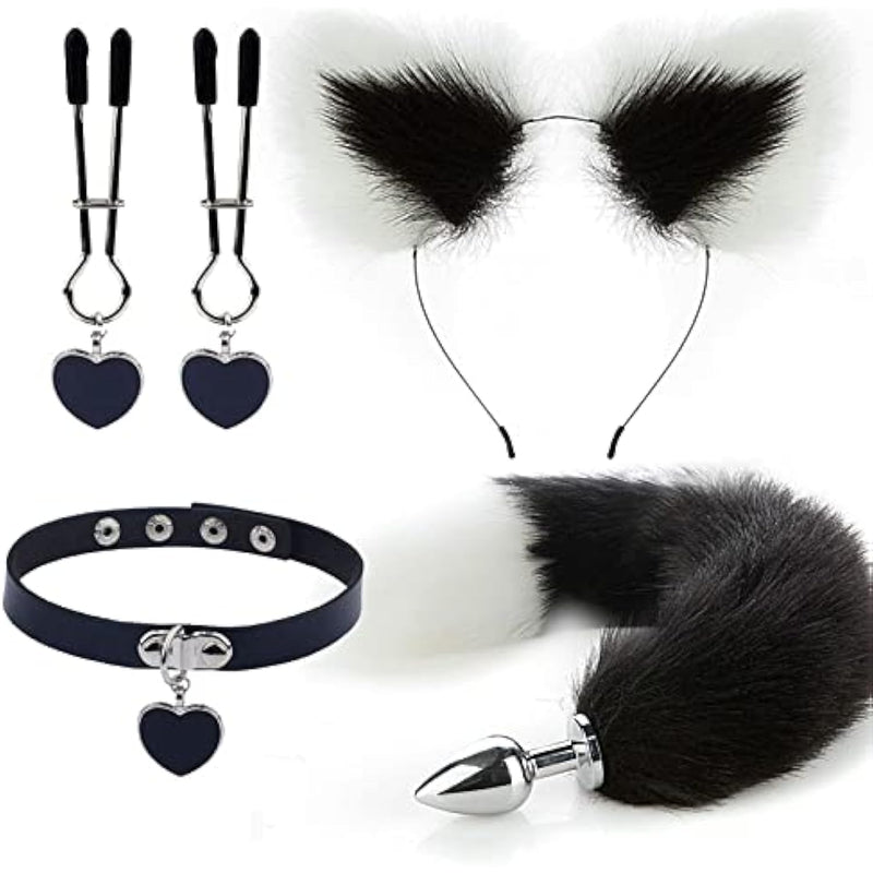4Pcs/Set Anal Sex Toys Butt Plugs Set, Sex Fox Tail Anal Plug Sex Toys For Women Man Beginners Adult Couples, Black White