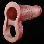 Male Penis Sleeve Cock Enlargement Extender Sleeve Realistic Penis Rings Delayed Ejaculation Glans Ring Scrotum Ball Stretcher Pleasure Enhancing Liquid Silicone Sex Toys (L)