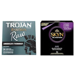 TROJAN BareSkin Raw Thin Condoms, Lubricated, Ultra Thin, 24 Count Pack & SKYN Elite 36 Count Ultra-Thin, Lubricated Latex-Free Condoms
