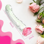 Glass Dildo Rose Adult Tool For Women - Anal Dildo Sex Toy Glow In The Dark Borosilicate Glass Sex Toys For Temperature Play With Anal Beads & Texture Design, 8 Inch Thick Butt Plug For Women