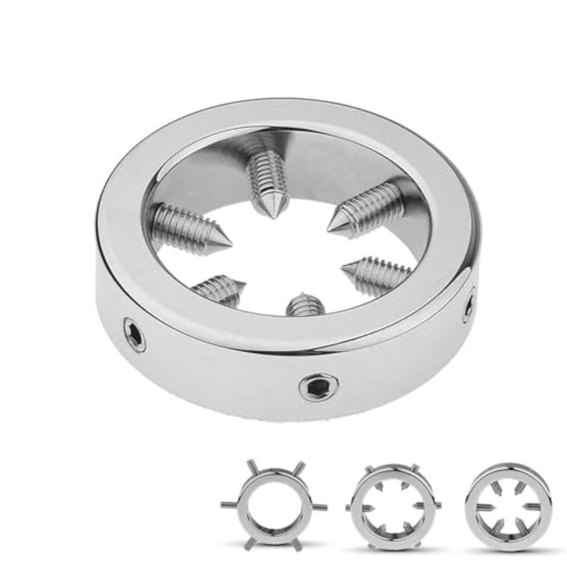 Metal Cock Ring For Men Penis Rings With 6 Cbt Spikes And Ball Pendant Adult Pleasure Chastity Sex Toys Sm Scrotum Stretcher For Male Training Devices (50Mm)