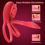 Vibrating Cock Ring Adult Toys With Rose G-Spot Clitoral Vibrator, Penis Rings Couple Sex Toys, 7 Vibration Male Sex Toy Remote Control Vibrator For Men(Red)