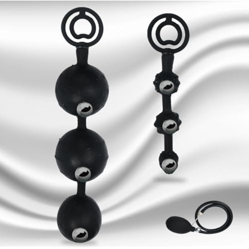 Inflatable Silicone Anal Plug With Cock/Penis Ring, Anal Balls Sex Toys With Spots On & Steel Beads In For More Vagina & Anus Stimulation Adult Anal Sex Toy (Triple Beads)