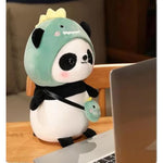 Plush Panda Stuffed Animal In Dinosaur Costume, White And Green, Soft Plush Material, 14 Inch, With Mini Dino Accessory (Dinosaur Panda)
