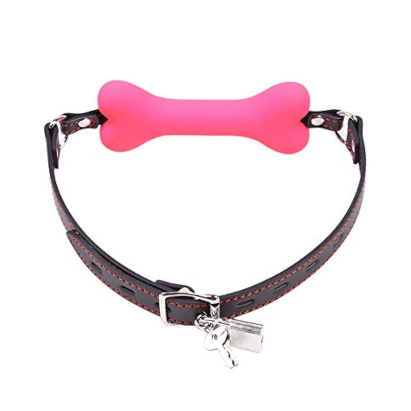 Silicone Bone Open Mouth Gag Oral Mouth Gag Dog Bone Bite Ball Gag Muzzles Roleplay Flirting Lockable Belt Adjustable Bdsm Fetish Slave Restraints Sex Toys (Pink)