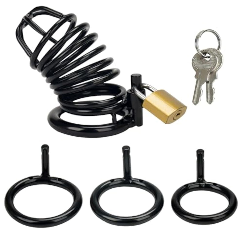Male Cock Cage Chastity Device - Chastity Device Locked Cage Sex Toy For Men With 3 Different Sizes Rings Adult Sex Toy For Male Penis Exercise 2 Keys Included