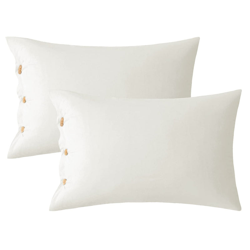 Cream White 100% Washed Cotton King Pillowcases Set, 2 Pack Luxury Soft Breath