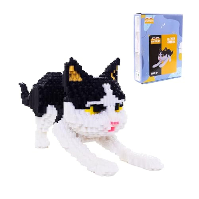 Cat Micro Building Blocks Animal Set, Cow Cat Diy Mini 3D Building Toy Bricks Kit Gift For Adults And Kids, 4800 Pieces (Black & White)