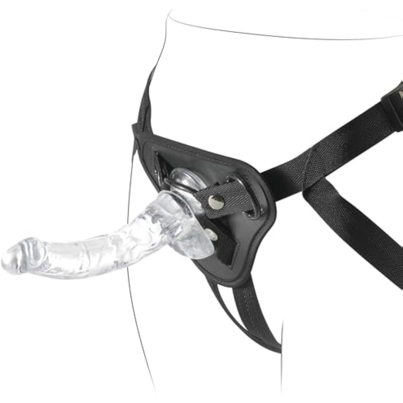 Harness & Strap-On Set, 6.7 Inch Realistic Clear Dildo Adult Sex Toy Female Masturbation Women Lesbian Beginner (S)