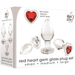 Red Heart Gem Glass Plug Set, 3 Piece Anal Training Kit With Small Medium And Large Plugs, Tapered Tip For Easy Entry, Non Porous Glass For Temperature Play, Waterproof, Safe With Any Lubes