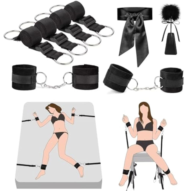 Bondage Restraints Bdsm Kit Sex Toy, Versatile Bed Restraints Sex Toys With Sex Straps Bondage Cuffs Blindfold & Feather