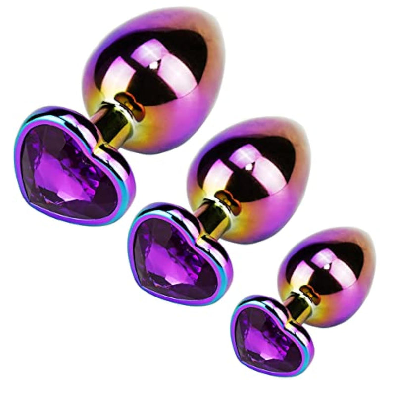 Anal Plug Adult Sex Toy,Adult Sex Toys And Games For Men Women, 3 Pack Metal Anal Plug Heart Shaped Butt Plug For Beginners Advanced Users Unisex Masturbation(Purple/S,M,L)