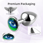 3-Piece Stainless Steel Anal Butt Plug Set – Green Eye Design In Small, Medium, And Large Sizes